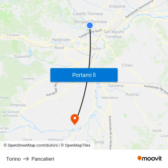 Torino to Pancalieri map