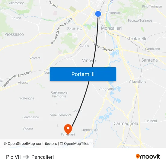 Pio VII to Pancalieri map