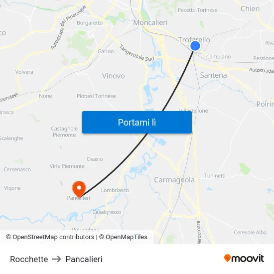 Rocchette to Pancalieri map