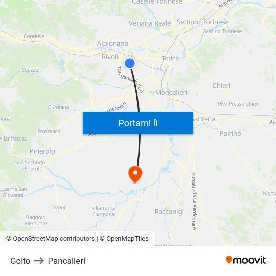 Goito to Pancalieri map