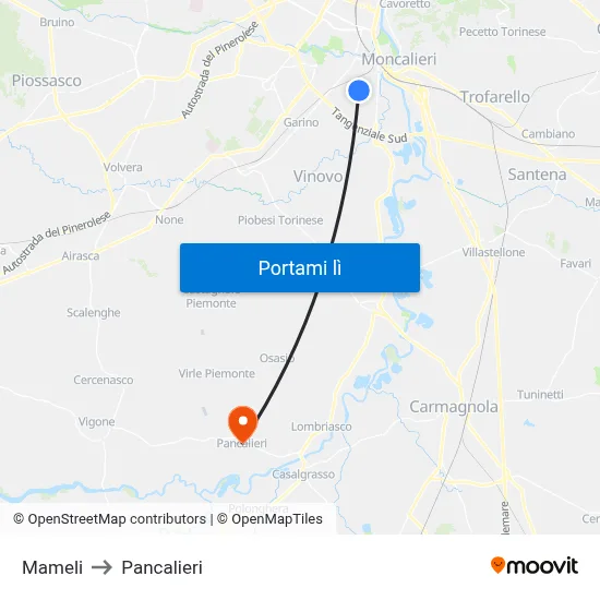 Mameli to Pancalieri map