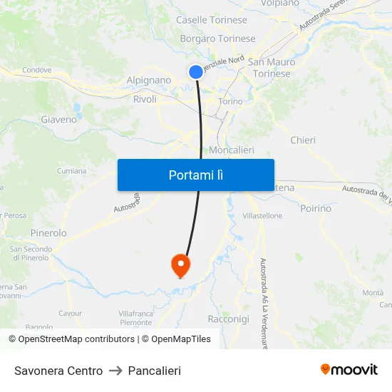 Savonera Centro to Pancalieri map