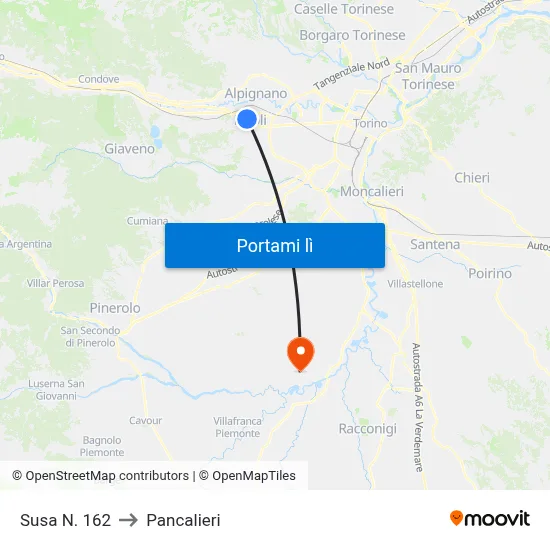 Susa N. 162 to Pancalieri map