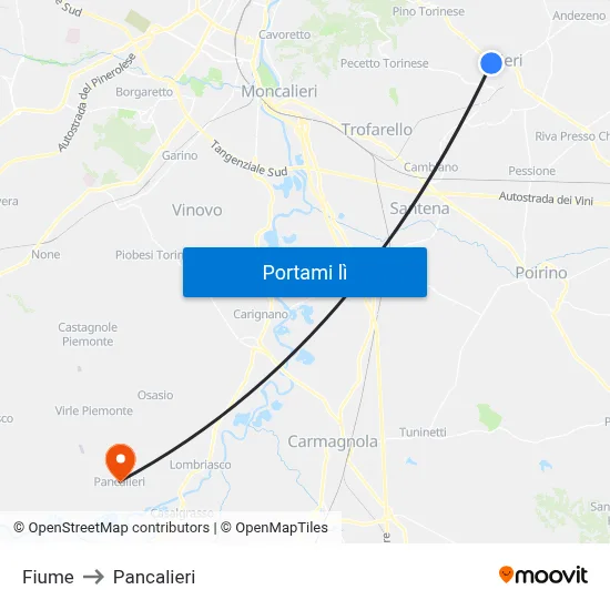 Fiume to Pancalieri map