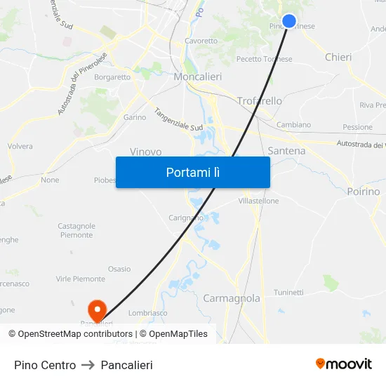 Pino Centro to Pancalieri map