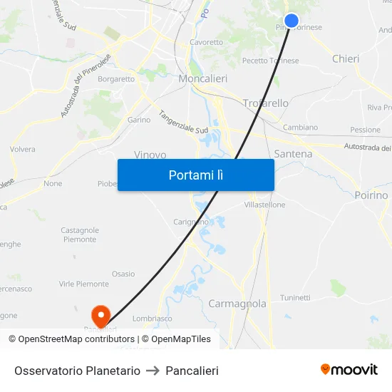 Osservatorio Planetario to Pancalieri map