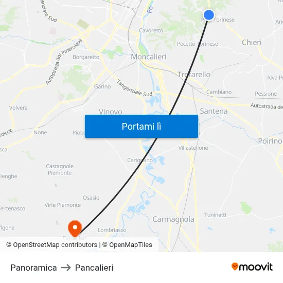 Panoramica to Pancalieri map