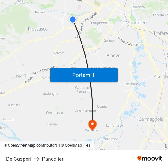 De Gasperi to Pancalieri map
