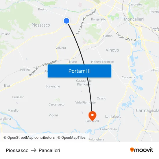 Piossasco to Pancalieri map