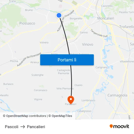 Pascoli to Pancalieri map