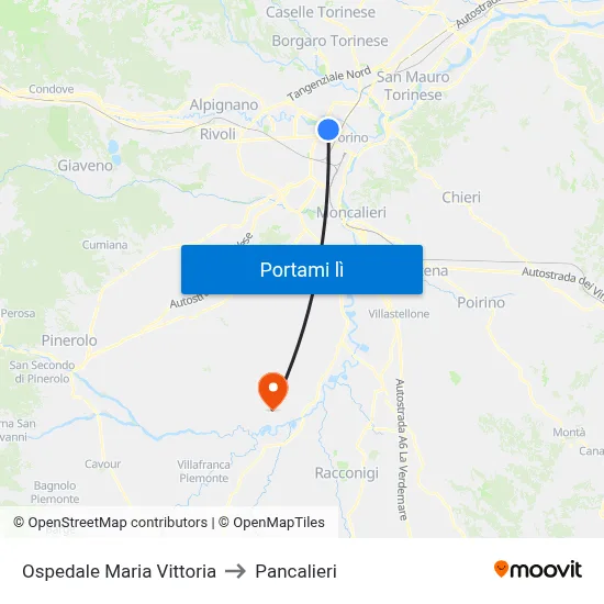 Ospedale Maria Vittoria to Pancalieri map