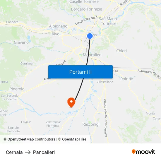 Cernaia to Pancalieri map