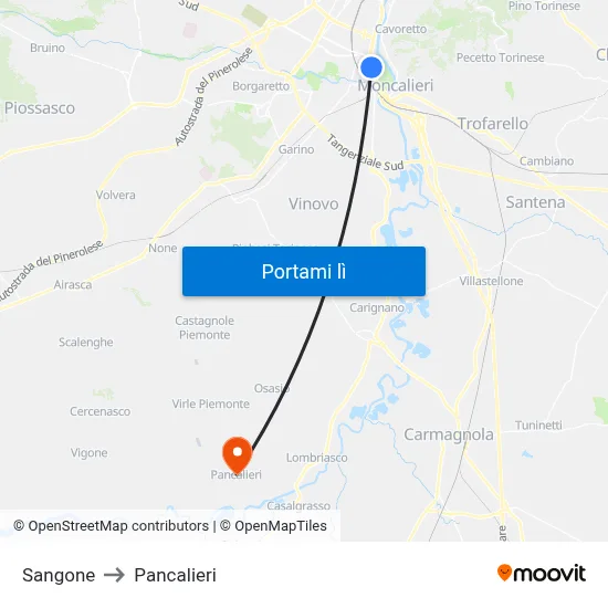 Sangone to Pancalieri map