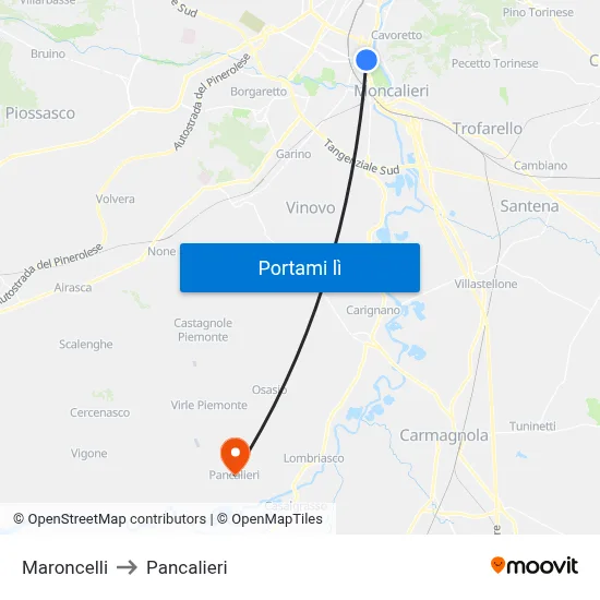 Maroncelli to Pancalieri map