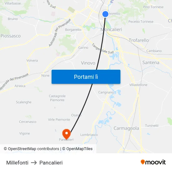 Millefonti to Pancalieri map