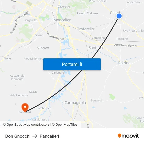 Don Gnocchi to Pancalieri map