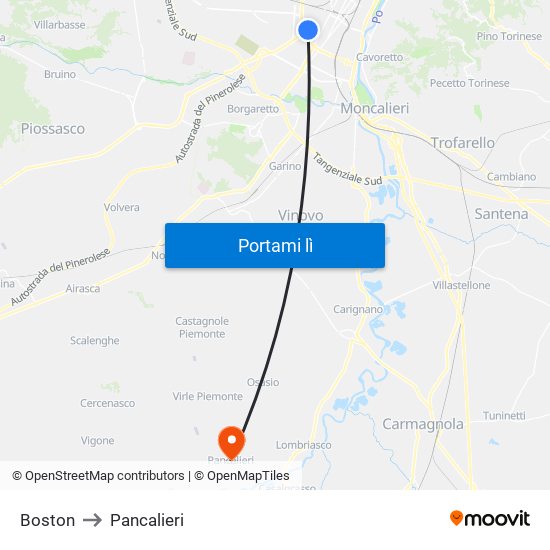 Boston to Pancalieri map