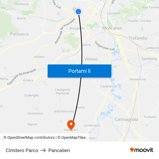 Cimitero Parco to Pancalieri map