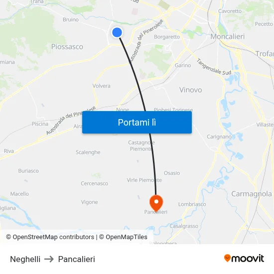 Neghelli to Pancalieri map