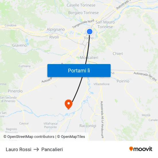 Lauro Rossi to Pancalieri map