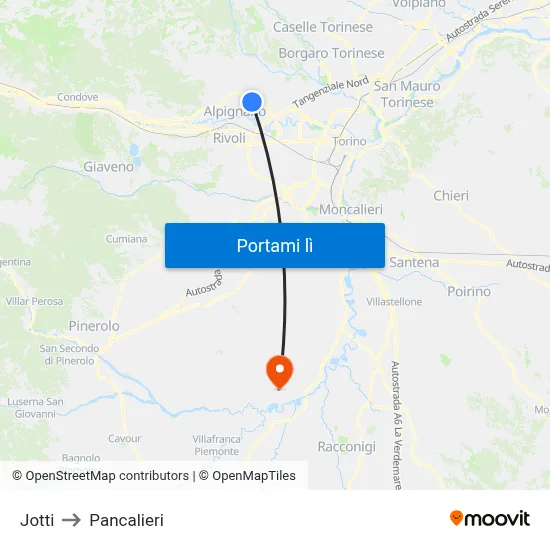 Jotti to Pancalieri map