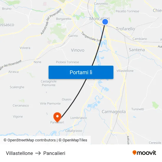 Villastellone to Pancalieri map