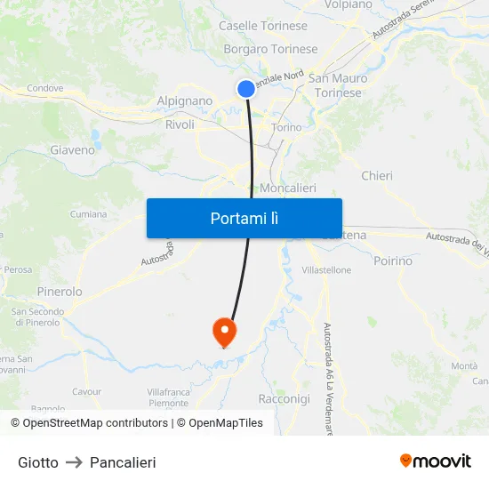 Giotto to Pancalieri map