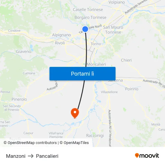 Manzoni to Pancalieri map