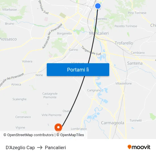 D'Azeglio Cap to Pancalieri map