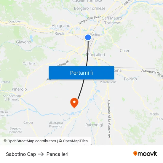 Sabotino Cap to Pancalieri map