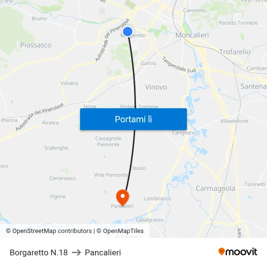 Borgaretto N.18 to Pancalieri map