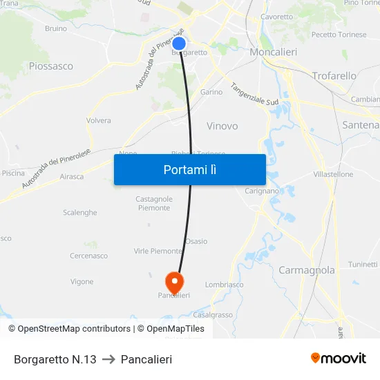 Borgaretto N.13 to Pancalieri map