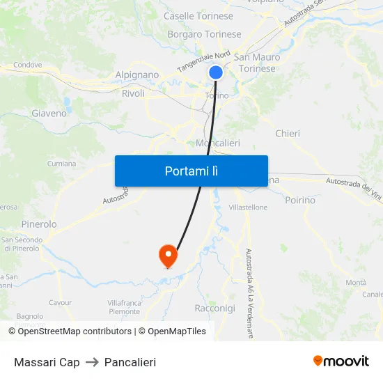 Massari Cap to Pancalieri map