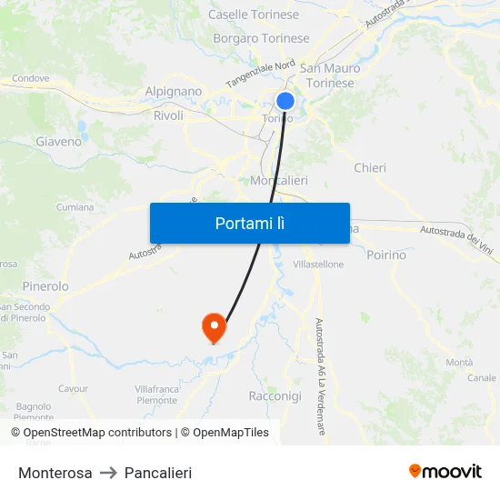 Monterosa to Pancalieri map