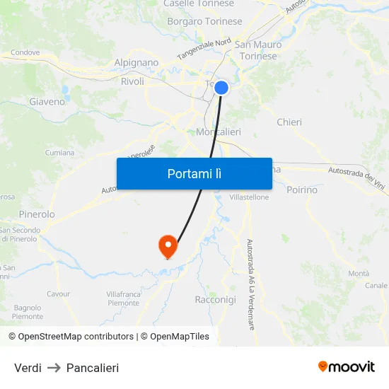 Verdi to Pancalieri map