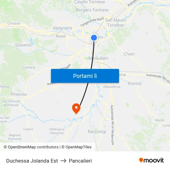 Duchessa Jolanda Est to Pancalieri map
