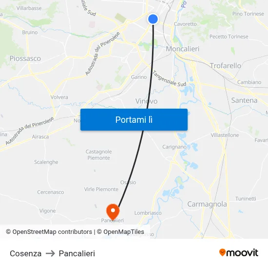 Cosenza to Pancalieri map