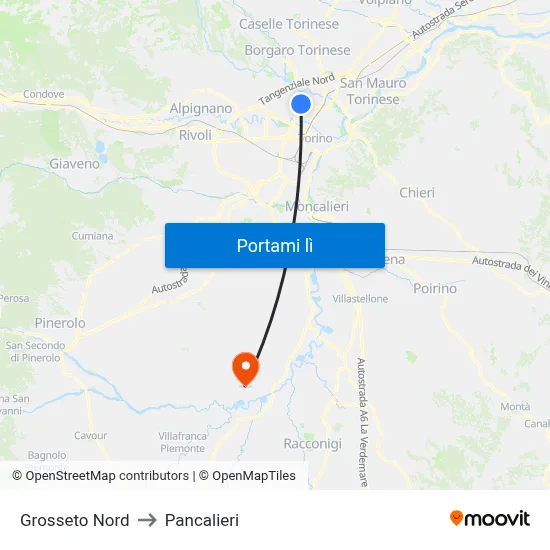 Grosseto Nord to Pancalieri map