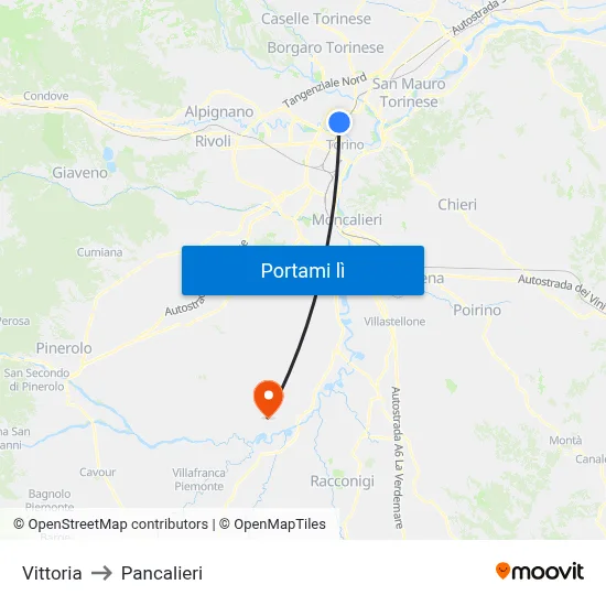 Vittoria to Pancalieri map