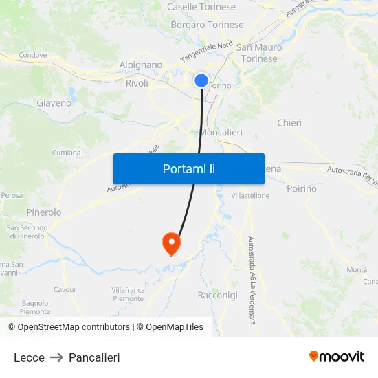 Lecce to Pancalieri map