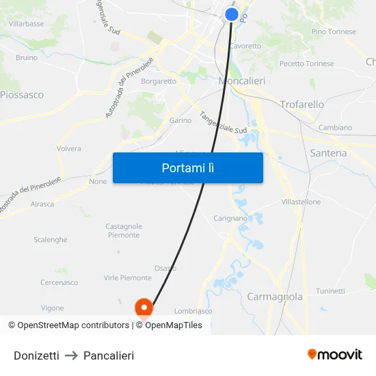 Donizetti to Pancalieri map