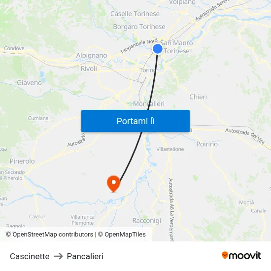Cascinette to Pancalieri map
