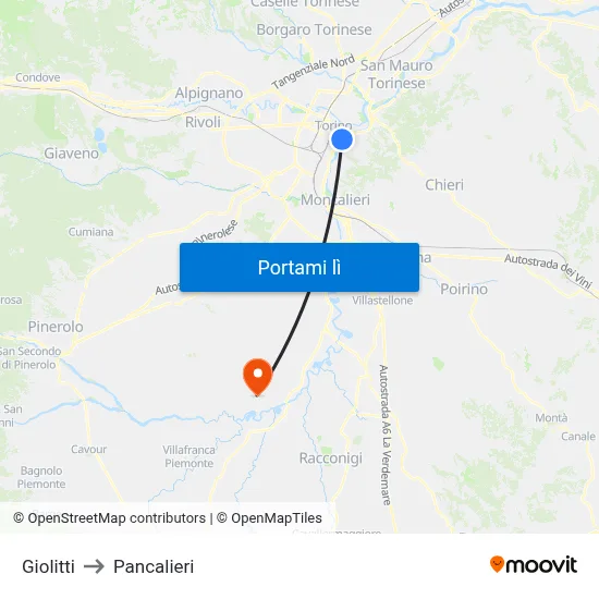 Giolitti to Pancalieri map