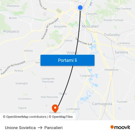 Unione Sovietica to Pancalieri map