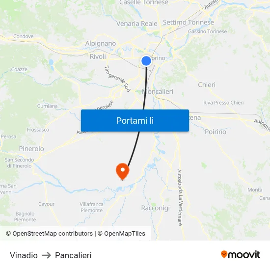 Vinadio to Pancalieri map