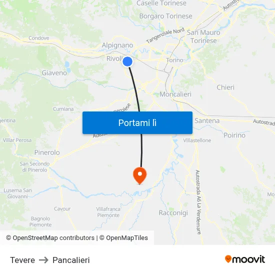Tevere to Pancalieri map