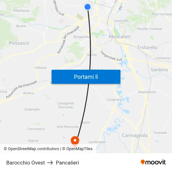 Barocchio Ovest to Pancalieri map
