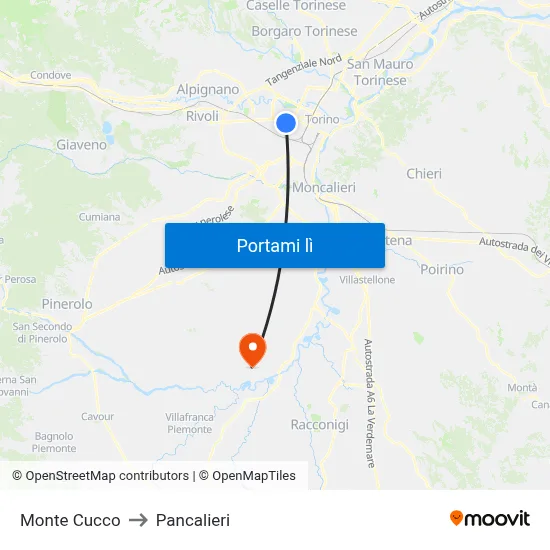 Monte Cucco to Pancalieri map