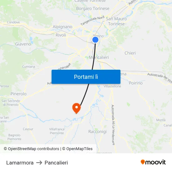 Lamarmora to Pancalieri map