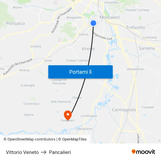 Vittorio Veneto to Pancalieri map